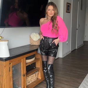 Hot pink one shoulder bodysuit